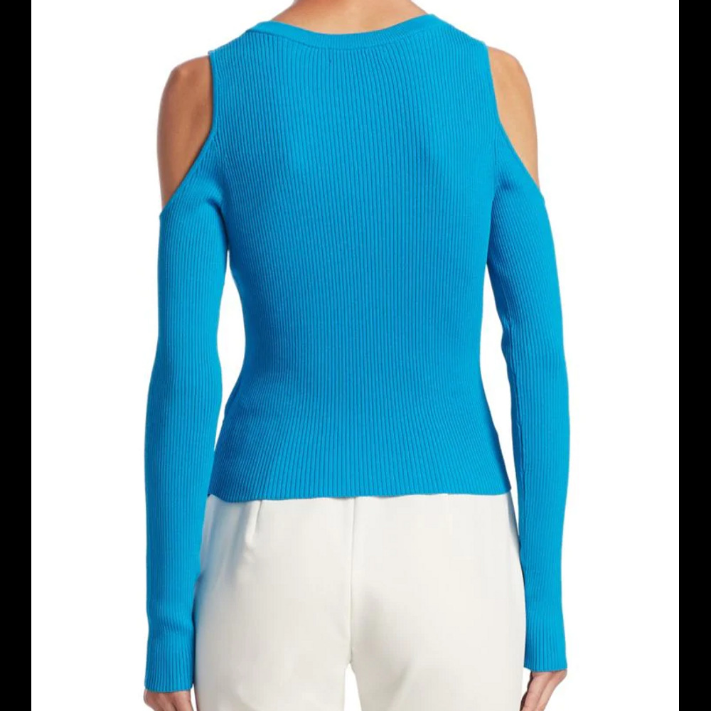 Scripted Turquoise Cut Out Ribbed Sweater-M - Picture 2 of 3